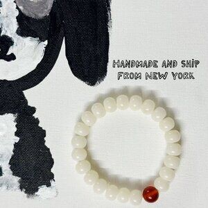 White Bodhi Seed Bracelet 10mm Yoga Meditation Bracelet with Elastic Cord Spirit